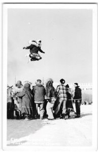 RPPC ESKIMO BLANKET TOSS Fairbanks Winter Carnival Alaska c1950s Photo Postcard