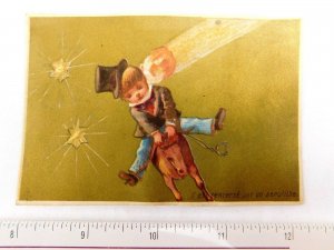 Wonderful Boy Riding Horse In Starry Night Hit By Comet French trade Card F46