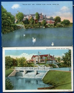 Lot of 2 Different Dallas Texas Country Club Postcards