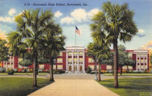 Savannah Georgia 1940s Linen Postcard Savannah High School