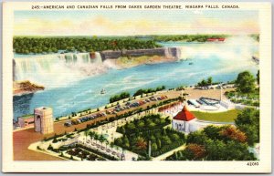 Niagara Falls Canada CAN, American & Canadian Falls from Oakes Garden, Postcard