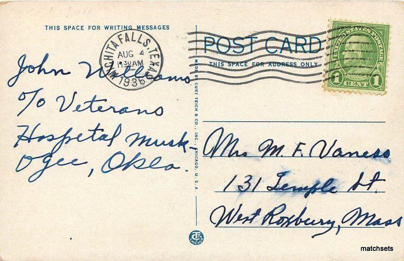 1936 Post Office Gainesville Texas Flag Teich postcard 7830