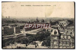 Postcard Old Paris Panorama of 10 Bridges