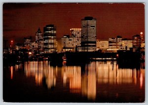 Vancouver Skyline At Night, British Columbia, 1974 Chrome Postcard