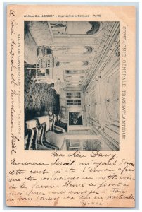 Paris France Postcard Conversation Room - Liner “La Savoie” Steamer 1902