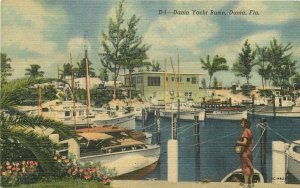 Boats Dania Yacht Basin Florida 1940s Postcard Gulf Stream Teich linen 20-12241