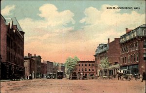 SOUTHBRIDGE MA Main Street Scene TROLLEY STREETCAR c1910 Postcard