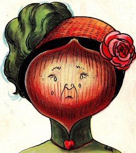 c1911 Anthropomorphic Woman Onion Crying Food Postcard