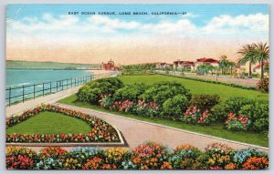 East Ocean Avenue Long Beach California Flower Garden & Boardwalk View Postcard