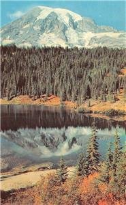 MOUNT RAINIER Reflection Lake, WA c1950s Chrome Vintage Postcard 
