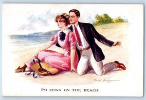 Fred Spurgin Signed Artist Postcard Romance Sweet Couple I'm Lying On The Beach