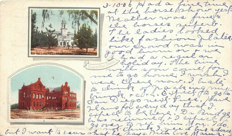 Pasadena California 1906 PMC Private Mailing Postcard Throop Polytechnic School