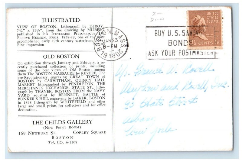 1948 Childs Gallery Boston Harbor Art Massachusetts MA Posted Vintage Postcard