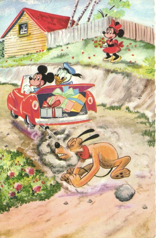 PC DISNEY, MICKEY AND MINNIE MOUSE, DONALD, PLUTO, Vintage Postcard (b27799)