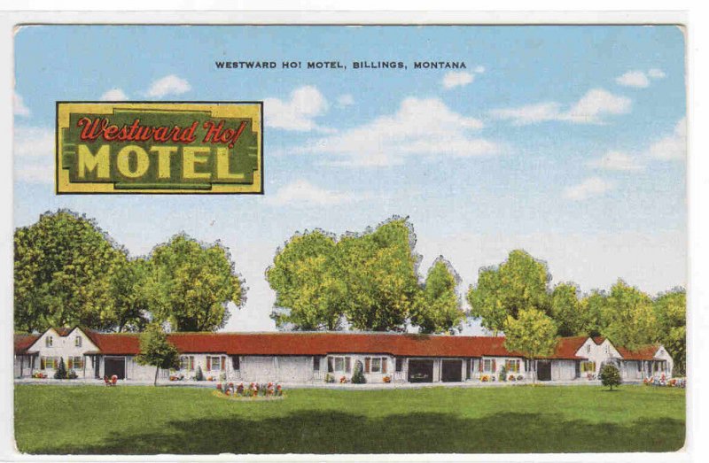 Westward Ho Motel Highway 10 12 Billings Montana 1948 linen postcard