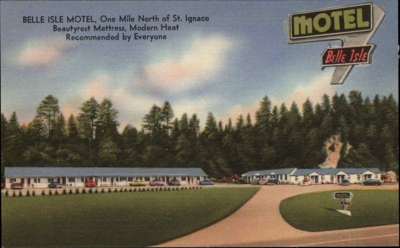 St Ignace Michigan MI Belle Isle Motel Linen c1930s-40s Postcard