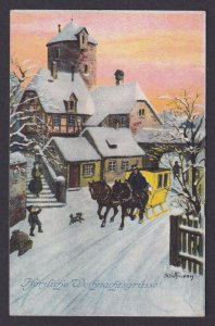 Vinatga postcard GERMANY, Merry Christmas, Horse drawn carriage