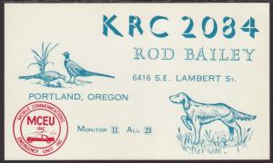 KRC-2084 Bailey Portland,OR QSL Card