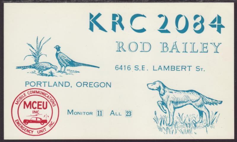 KRC-2084 Bailey Portland,OR QSL Card