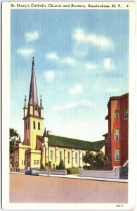 VINTAGE POSTCARD ST. MARY'S CATHOLIC CHURCH AT AMSTERDAM NEW YORK 1940