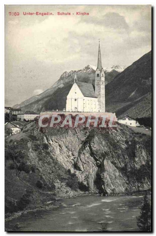 Old Postcard Switzerland Unter Engadin Schuls Kirche