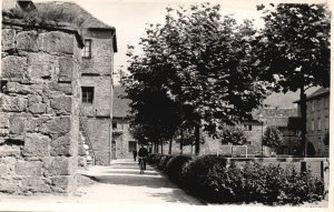 Vintage Postcard Real Photo Roadway Old Buildings Stone Wall Architectural RPPC