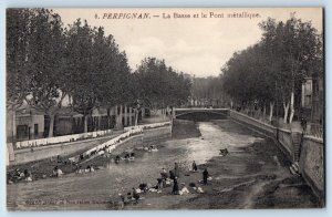 Perpignan Pyrénées-Orientales France Postcard The Bass and Metal Bridge c1910