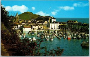 Ilfracombe The Harbor Water Attraction Motor Boats Buildings Mountain Postcard