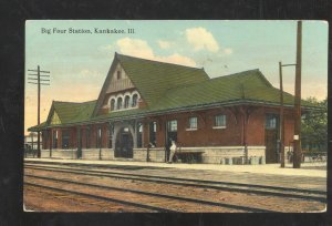 KANKAKEE ILLINOIS BIG FOUR RAILROAD DEPOT TRAIN STATION VINTAGE POSTCARD