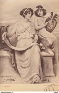 TUCK 2809 , PU-1904 ; Raphotype , 2 Women & harp Harmony