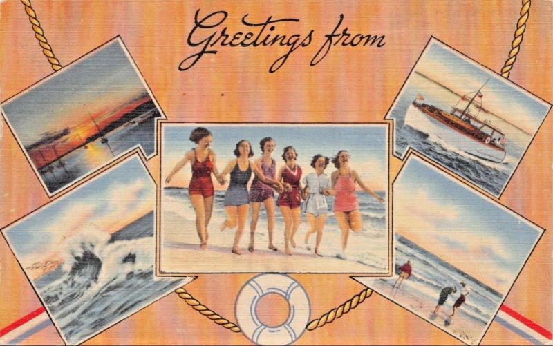 BEACH & NAUTICAL SCENES~LOT OF 3 POSTCARDS 1940s GREETINGS FROM FILL IN BLANK