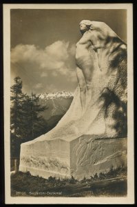 Segantini Denkmal. St. Moritz, Switzerland. 1926 real photo postcard. Sculpture