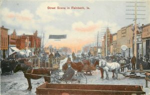 c1910 Wheelock Postcard; Reinbeck IA Street Scene Sleds, Grundy County Unposted