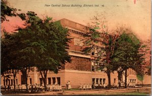 Hand Colored Postcard New Central School Building in Elkhart, Indiana~364