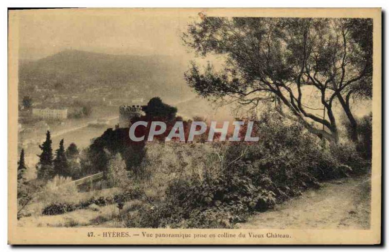 Old Postcard Hyeres panoramic view taking the old castle hill