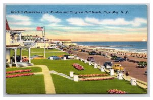 Beach and Boardwalk Beach Front Cape May New Jersey NJ Linen Postcard Z1