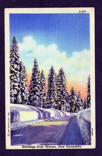NH Greetings from WARNER NEW HAMPSHIRE Linen Postcard