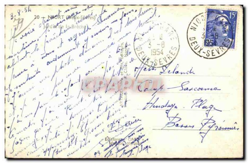 Old Postcard Niort Garden Breche