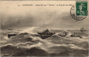 CPA CHERBOURG - Submersible type Pluviose au large par gros temps (128172)