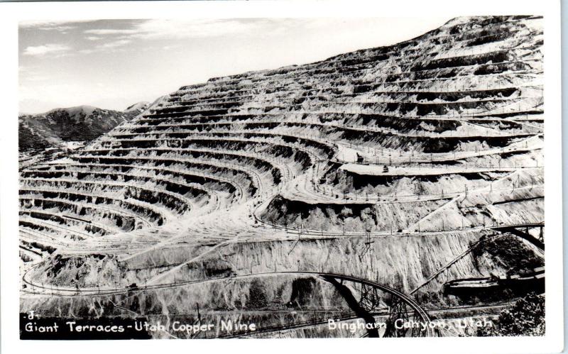 RPPC BINGHAM CANYON, UT Utah  Giant Terraces COPPER MINE   c1950s   Postcard