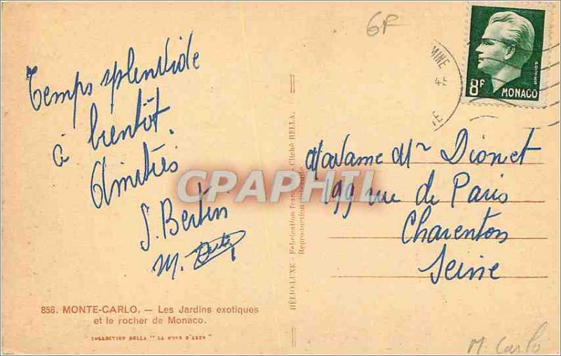 Old Postcard MONTE CARLO � Exotic Gardens and the Rock of Monaco