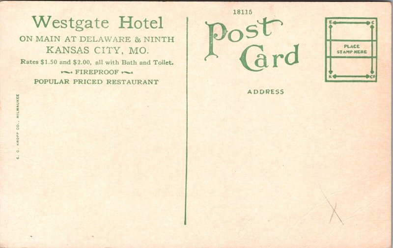 Postcard Westgate Hotel in Kansas City, Missouri