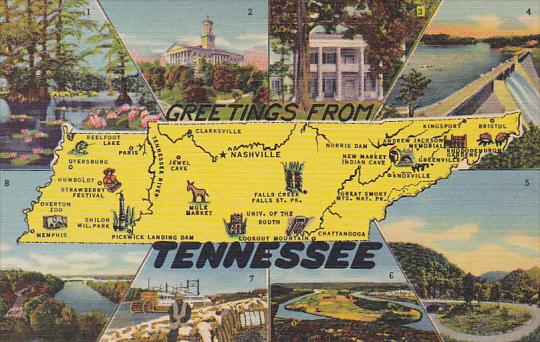 Greetings From Tennessee With Map Curteich