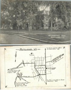 SYCAMORE INN RUTLAND VERMONT ANTIQUE ADVERTISING POSTCARD w/ MAP hotel