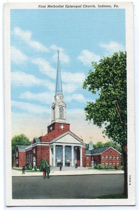 First M E Methodist Episcopal Church Indiana Pennsylvania linen postcard