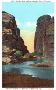 Vintage Postcard Devil's Gate Sweetwater River Wyoming Casper & Rawlers Highway