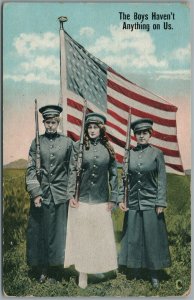 AMERICAN WOMEN'S CORPS w/ FLAG WWI ERA PATRIOTIC FEMINIST ANTIQUE POSTCARD