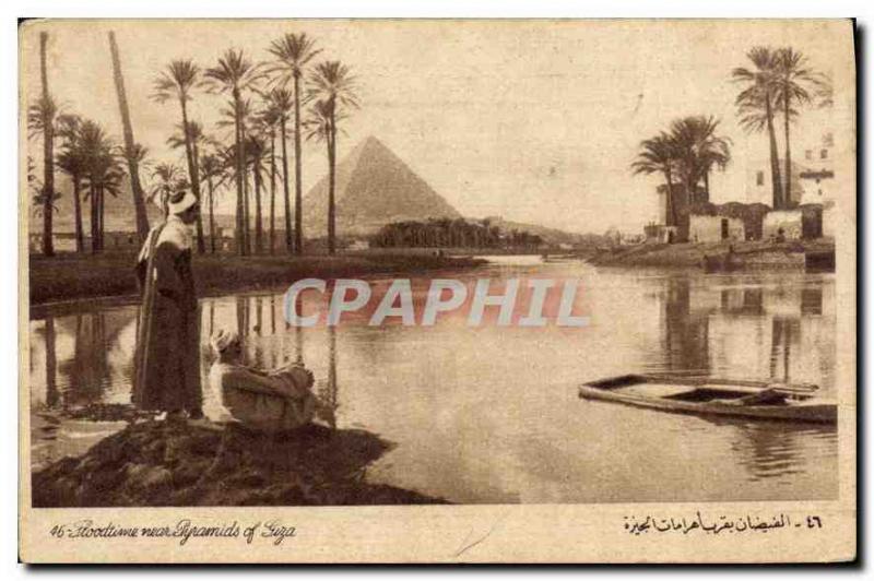 CPA Egypt Egypte Floodtime near Pyramids of Suza