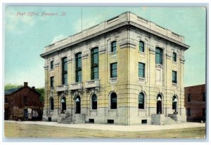 1909 Post Office Building Street View Freeport Illinois IL Antique Postcard