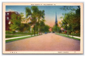 West Fourth Street View Williamsport Pennsylvania PA UNP Linen Postcard Y13